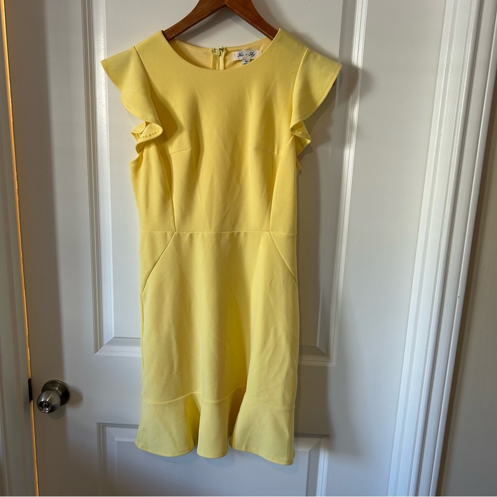 She + Sky Yellow Formal Dress with Ruffle Sleeves
